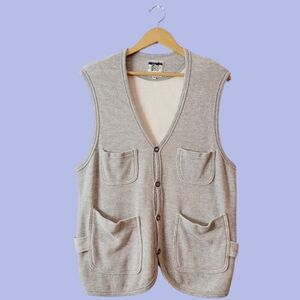 Vintage Guess 90s 80s Bubble Art Script Grey Knit Cardigan Sweater Vest Unisex M